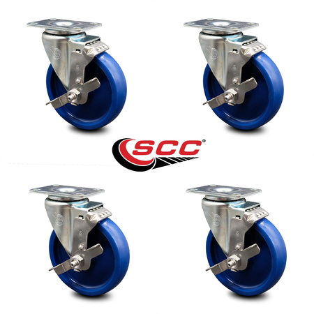 Service Caster 5 Inch Solid Polyurethane Wheel Swivel Top Plate Caster Set with Brake SCC SCC-20S514-SPUS-TLB-TP3-4